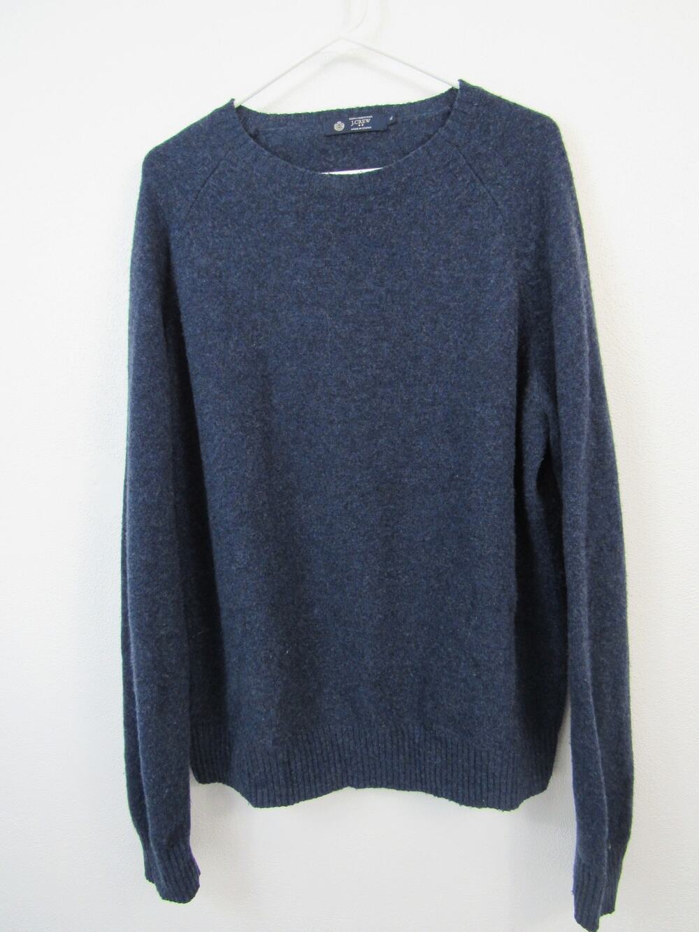 J.Crew 100% Lambswool Men's XL Navy Blue Pullover Sweater Wool *flawed*